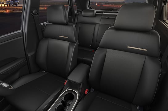 Exclusive black leather seat upholstery with brass coloured highlights